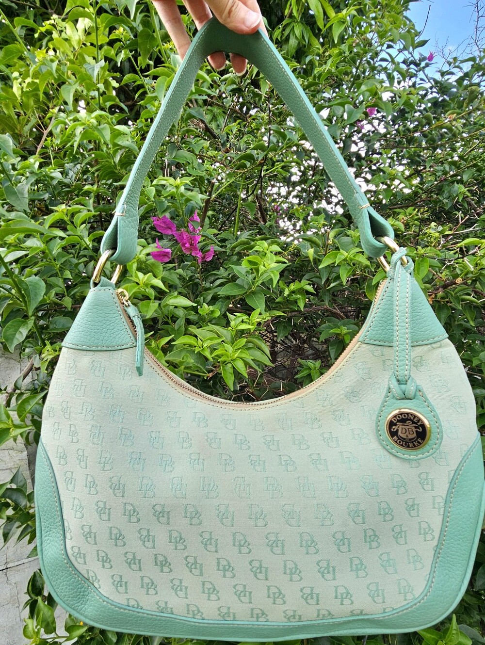 Vintage Dooney & Bourke Mint Green Signature Hobo Shoulder Bag Y2K